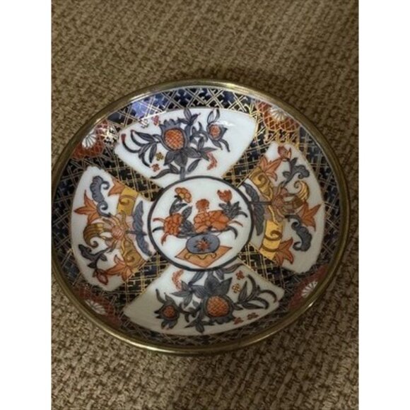 Other - VTG Imari Japanese Porcelain Ware Decorated Hong Kong Pewter Encased Bowl 7 1/2”